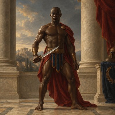 a painting of a man with a sword in his hand