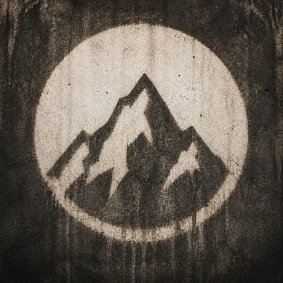 an emblem of a mountain peak inside a circle, simple bold shapes on a plain background, no text or lettering