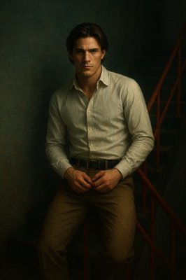 a man in a white shirt and khaki pants