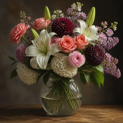 bouquet of flowers in a glass vase