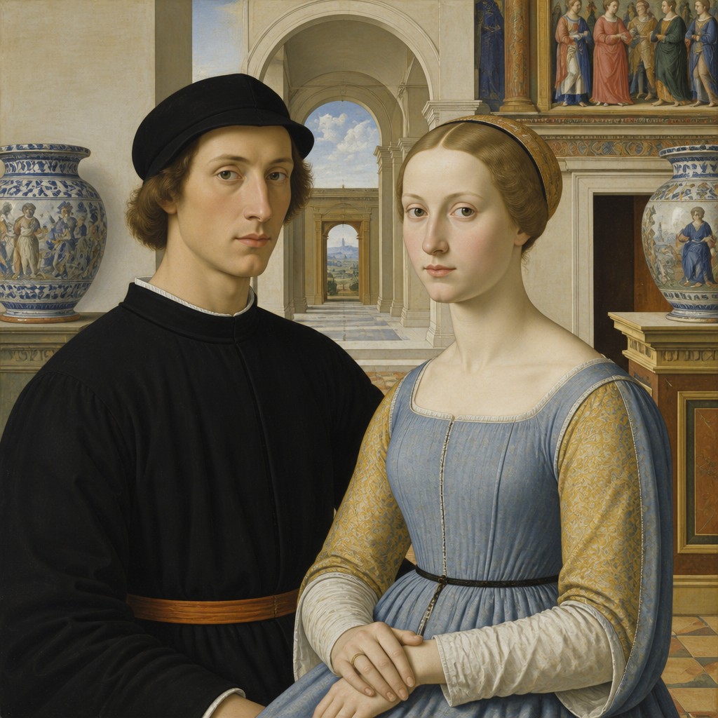 portrait of two people together — Urbino Art Style