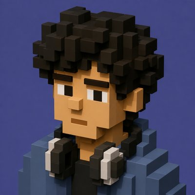 head-and-shoulders portrait of an original character: a young man with curly dark hair and headphones around his neck, plain backdrop, no text