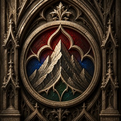 an emblem of a mountain peak inside a circle, simple bold shapes on a plain background, no text or lettering