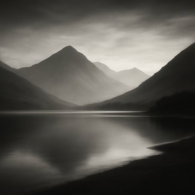 serene landscape with mountains and water