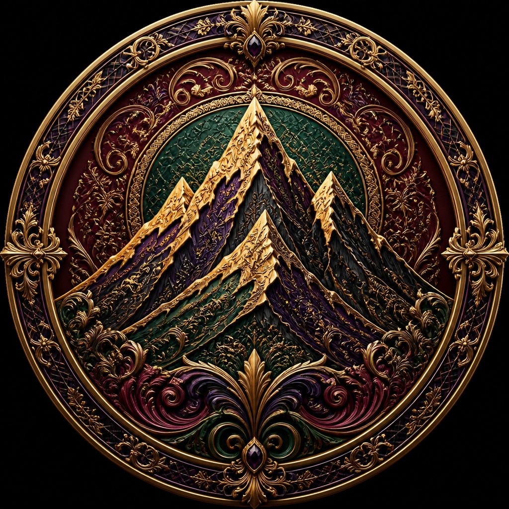 an emblem of a mountain peak inside a circle, simple bold shapes on a plain background, no text or lettering