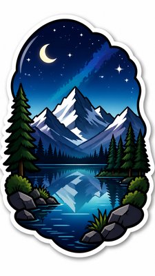 a tranquil mountain lake beneath a starry night sky, no people, no text
