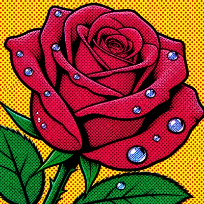 a single blooming rose with dew drops, close up