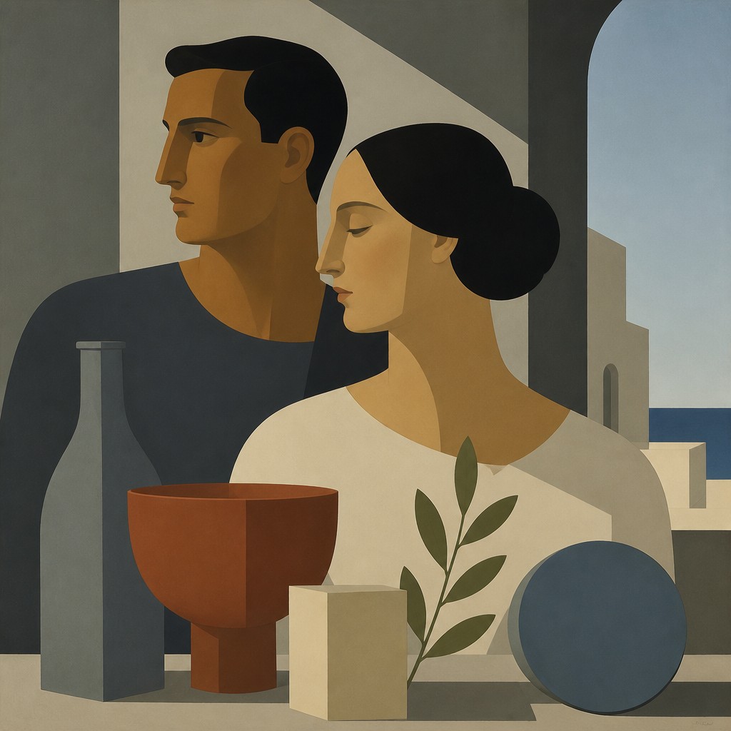 portrait of two people together — Purism Art Style