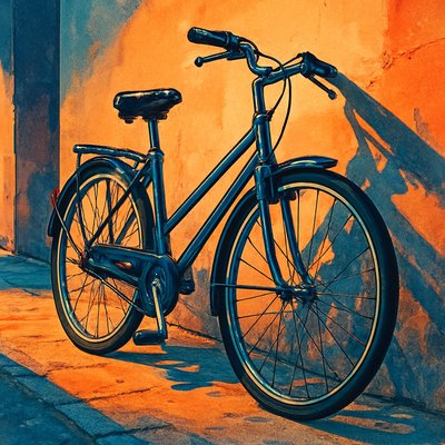 bicyle resting against a wall