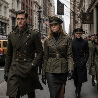 urban street with city activity — Military-Inspired Fashion