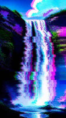 towering waterfall cascading down a cliff