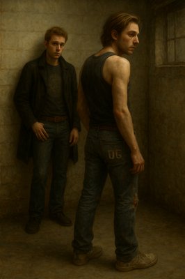 a painting of two men standing next to each other