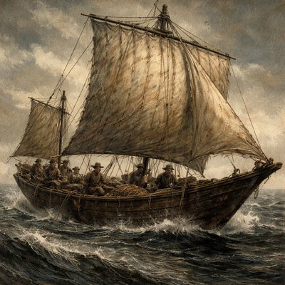 Keelboat of an ancient sailing boat Japanese 