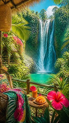towering waterfall cascading down a cliff