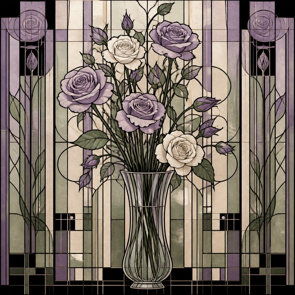 bouquet of flowers in a glass vase — Glasgow Style Art Nouveau