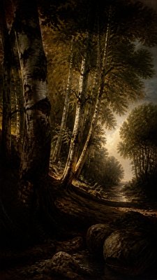 a serene birch forest in soft morning light, no people, no text