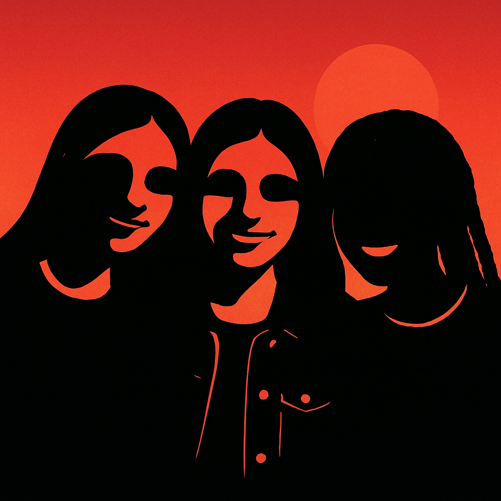 a group of three girls standing next to each other
