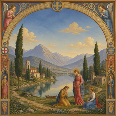 wide landscape with natural scenery — Nazarene Art Style