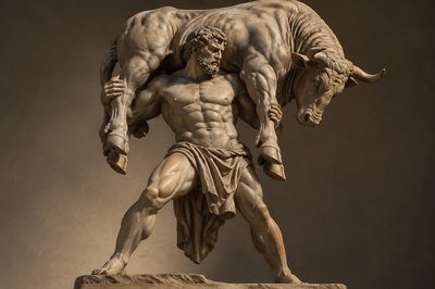 ancient greek Milo of Croton lifting a bull