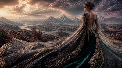 sweeping panoramic landscape with a dramatic sky