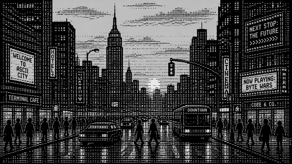 bustling city street panorama at dusk