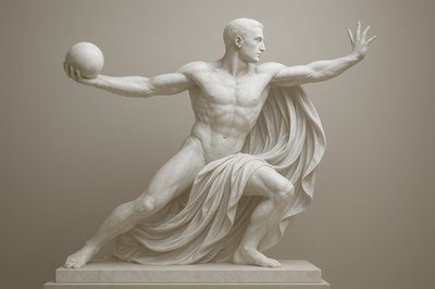 a statue of a man holding a ball