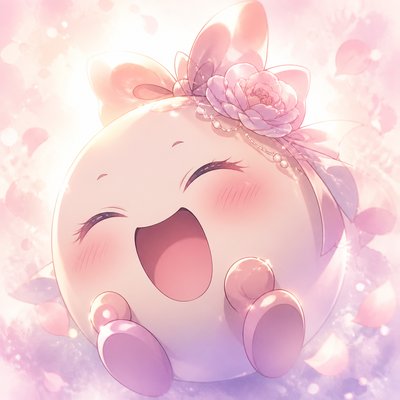 an exaggerated laughing face of an original round mascot character, bold and readable at small size, plain background, no text