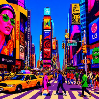 urban street with city activity — Saturation Art Style