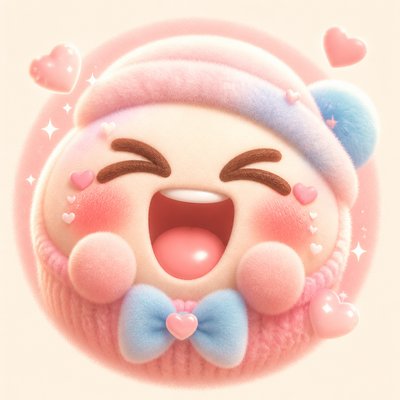 an exaggerated laughing face of an original round mascot character, bold and readable at small size, plain background, no text