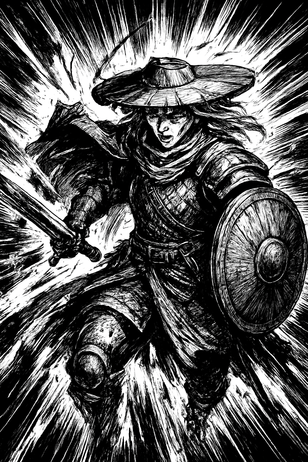 a cartoon of a man dressed in armor and holding a sword