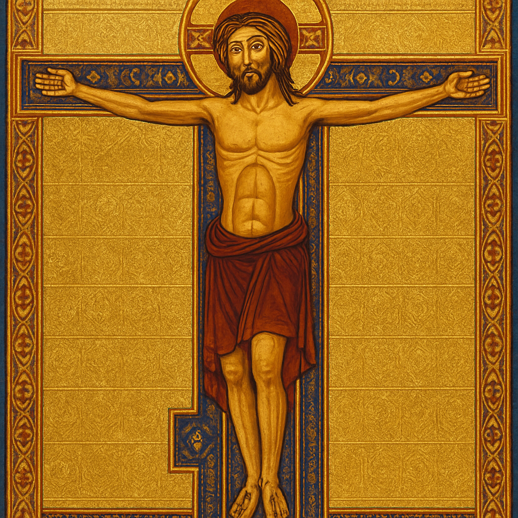 a painting of jesus on the cross