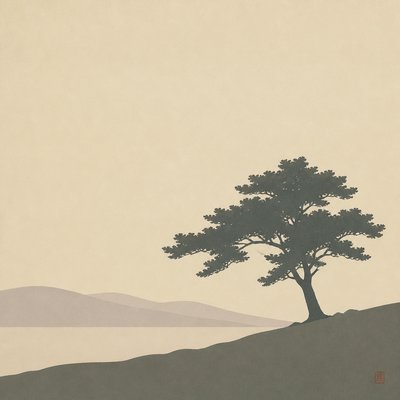 a tree in nature — Minimalist Landscape Art Style