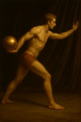 a painting of a man holding a ball