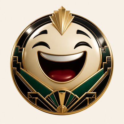 an exaggerated laughing face of an original round mascot character, bold and readable at small size, plain background, no text
