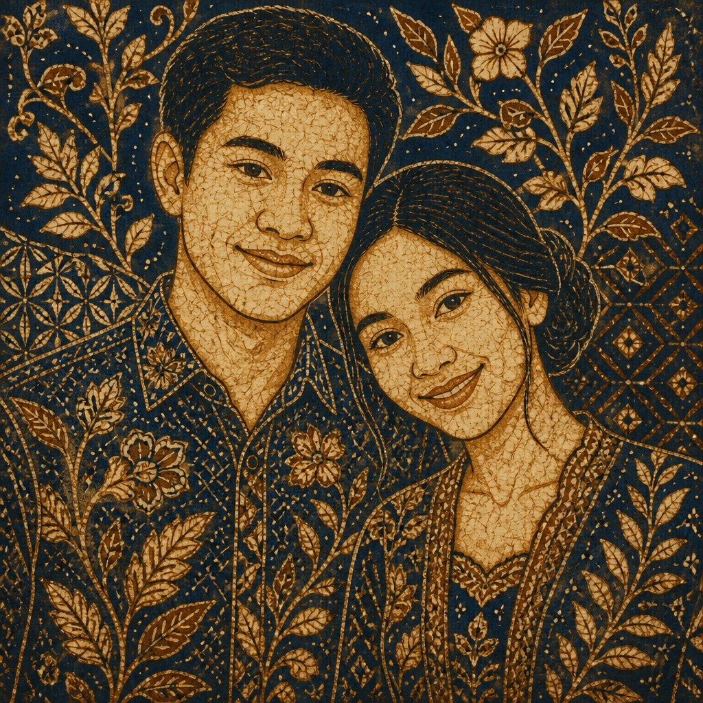 portrait of two people together — Batik Art Style