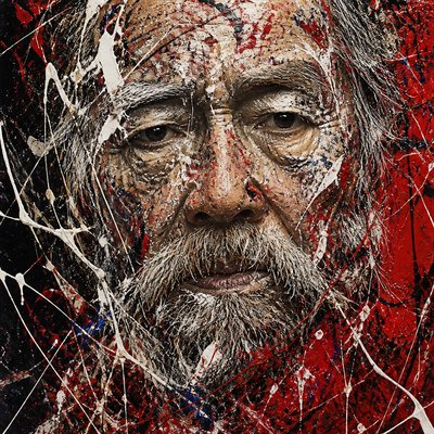 close-up portrait of an elderly person with expressive weathered features