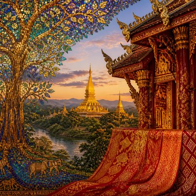 wide landscape with natural scenery — Lao Art Style