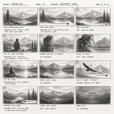 wide landscape with natural scenery — Storyboard Art Style