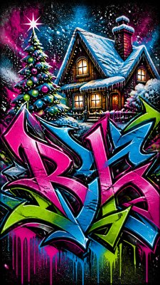 a snow-covered cottage with warm glowing windows beside a decorated pine tree, gentle snowfall, no text