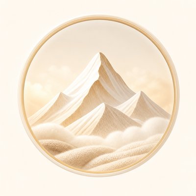 an emblem of a mountain peak inside a circle, simple bold shapes on a plain background, no text or lettering