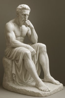 a statue of a man sitting on a rock