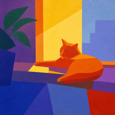 a cat lounging in a sunlit window