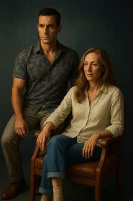a man sitting next to a woman on a chair