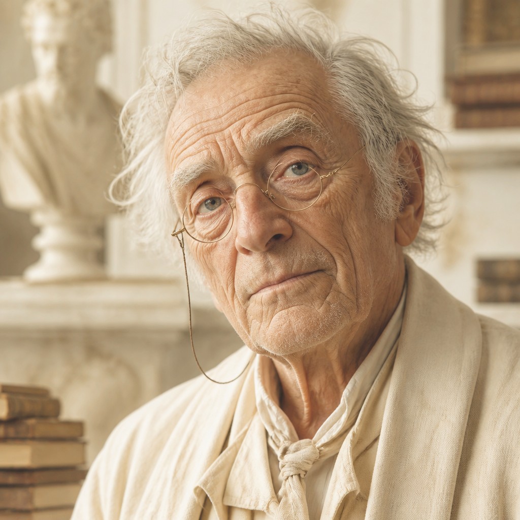 close-up portrait of an elderly person with expressive weathered features — Light Academia Aesthetic