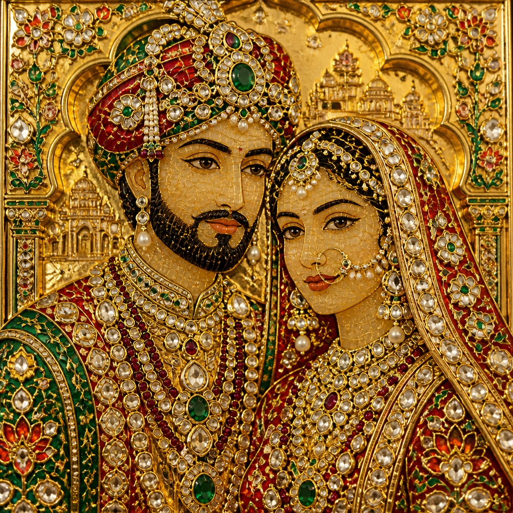 portrait of two people together — Mughal Jewelry Design