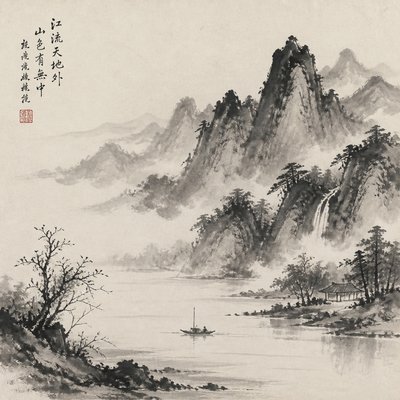 serene landscape with mountains and water