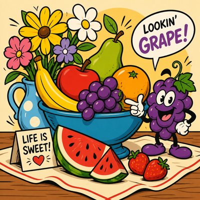 still life arrangement of fruits and flowers