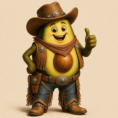 a happy avocado character giving a thumbs up, bold readable design on a plain background, no text