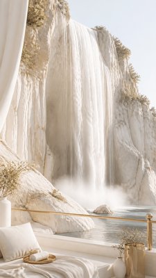 towering waterfall cascading down a cliff