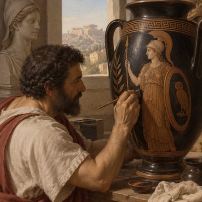 An ancient Greek vase painter depicting Minerva
